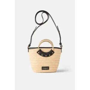 V-26. Claudie Pierlot Small Woven Basket Bag Black